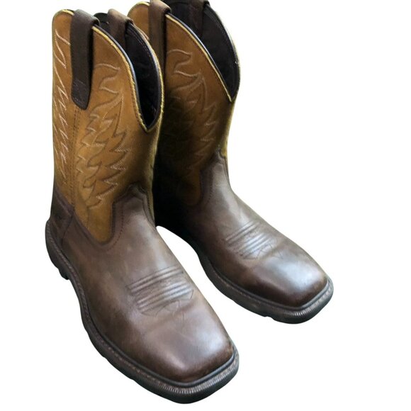 Ariat WorkHog Men's Western Pull-On Work Boots Square Toe Brown H₂O EH - Picture 2 of 16